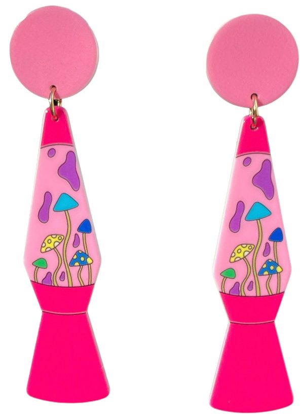 70s Pink Lava Lamps with Groovy Shrooms Earrings