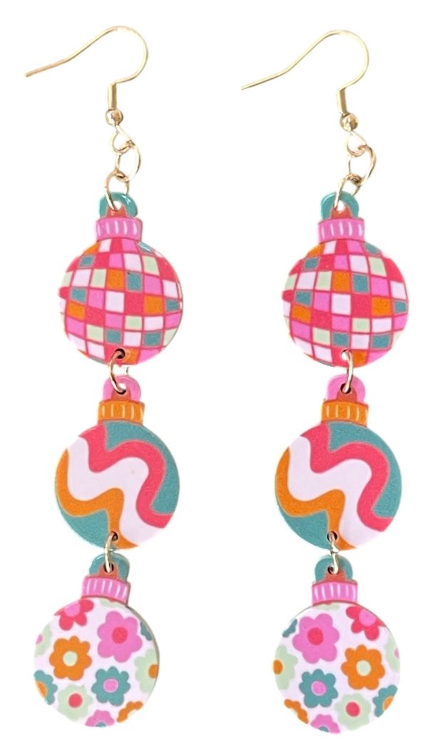 Disco Drops Flower Power Christmas Ornament Earrings