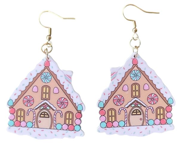 Groovy Gumdrops Gingerbread Christmas House Earrings