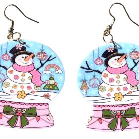 Groovy Snow Globes Retro Snowman Peace Disco & Flowers Earrings