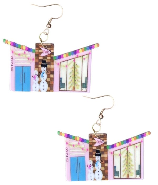 Mid Mod Retro Relic828 Christmas House Earrings